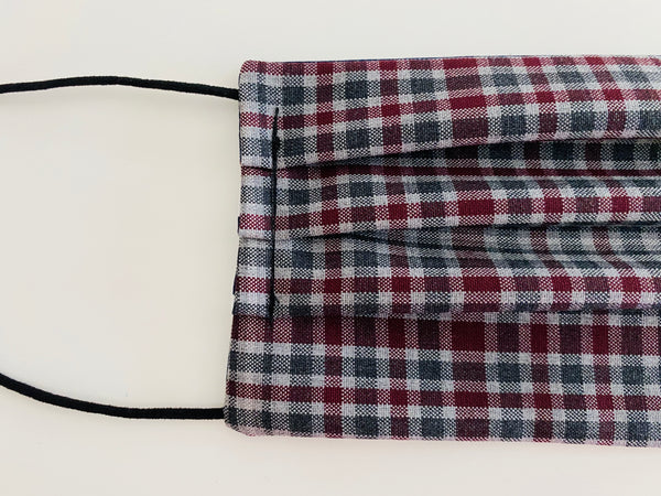 Maroon and grey checks re- usable adjustable face cover