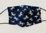 Navy unicorns re- usable adjustable face cover / mask