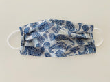 White and navy paisley re- usable adjustable face cover
