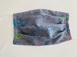 Grey paisley re- usable adjustable face cover / mask