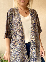 Brown and navy leopard print kimono - Short length only