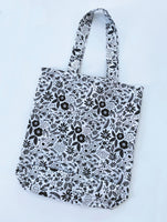 Medium size tote / shopping bag black and white floral